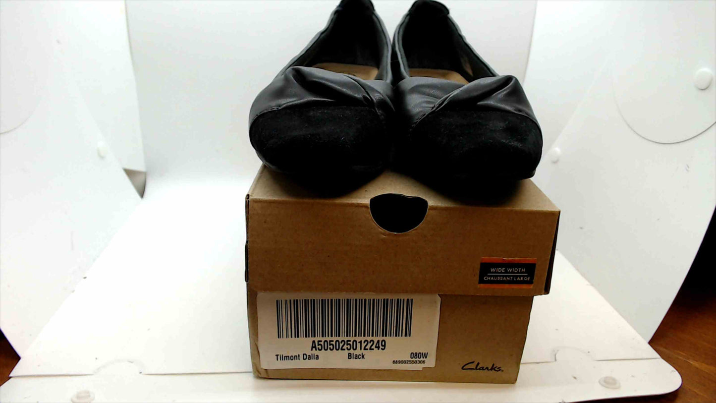 Clarks Collection Tilmont Dalia Black Leather Flats – Women’s Size 8W Wide