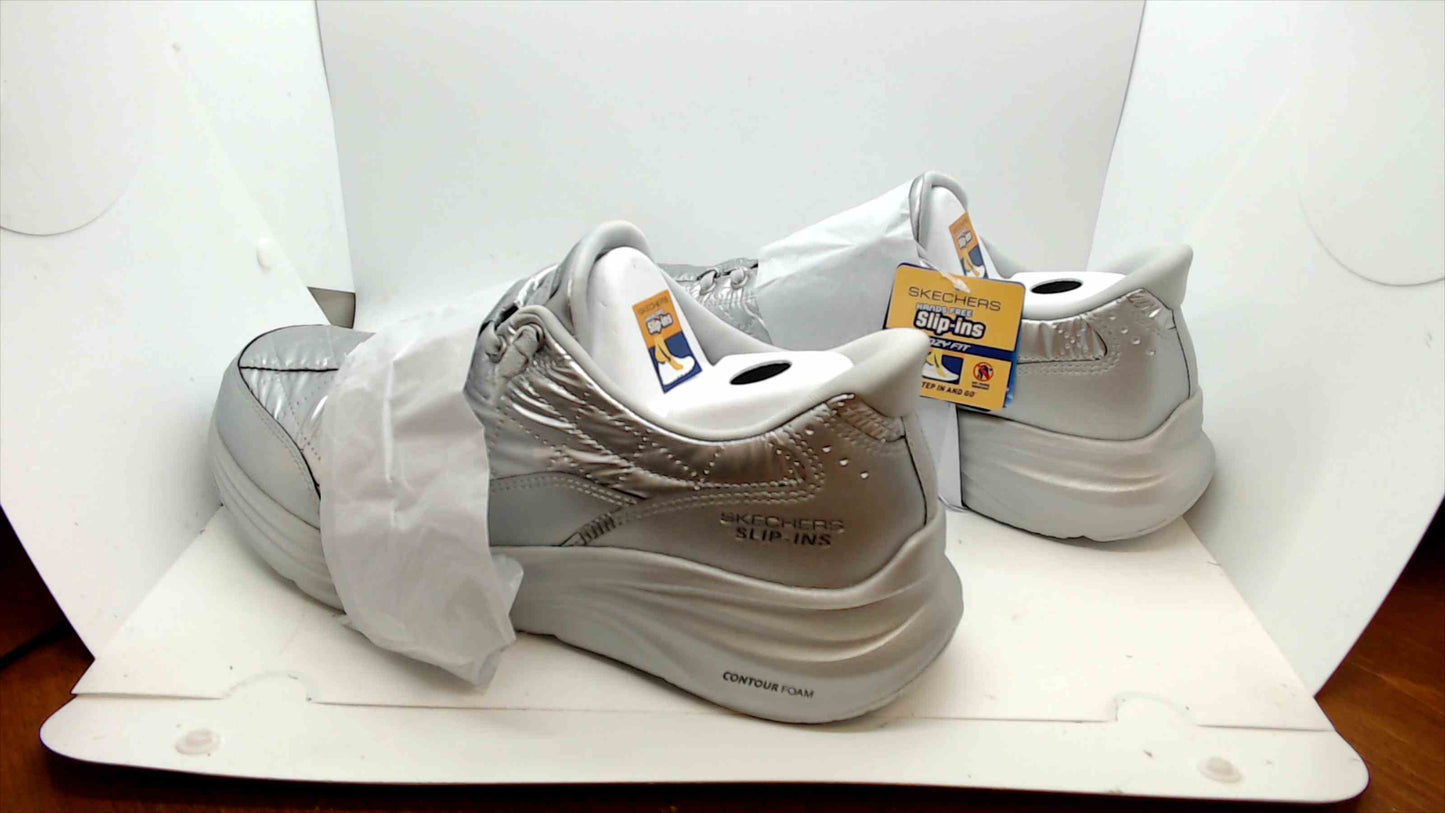 Skechers Hands Free Slip-Ins Silver Sneakers – Men’s Size 9.5, Air-Cooled Memory Foam