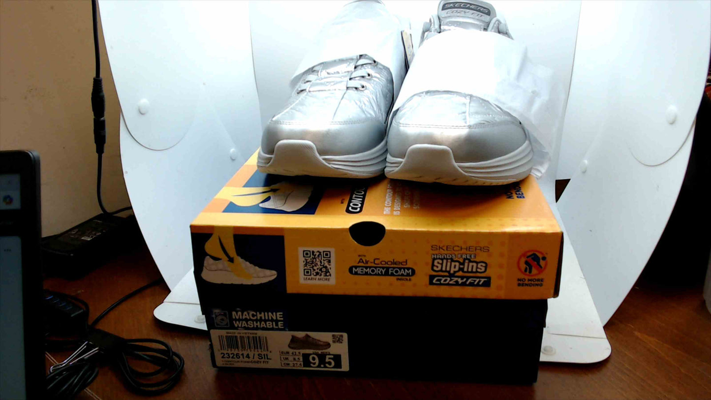 Skechers Hands Free Slip-Ins Silver Sneakers – Men’s Size 9.5, Air-Cooled Memory Foam