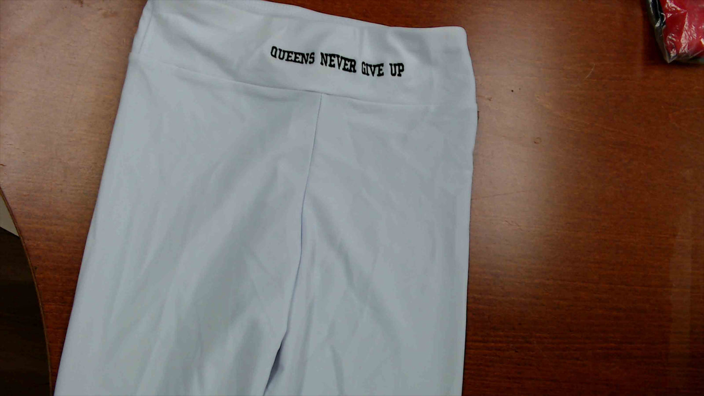 Queens Never Give Up White Leggings – Size Large – Local Brand