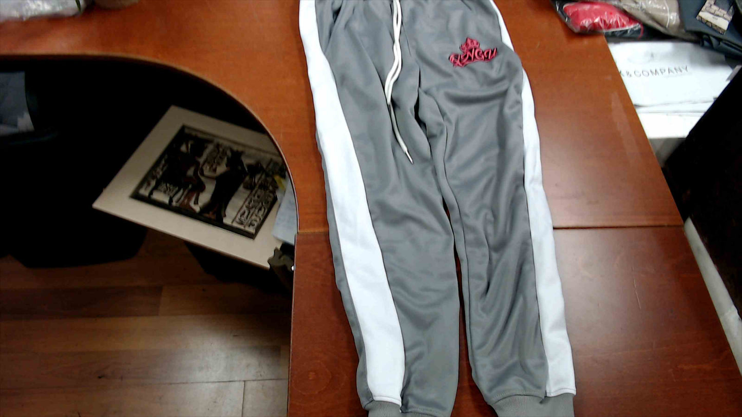 Queens Never Give Up Track Pants – Gray & White Striped – Size Large - Brand New