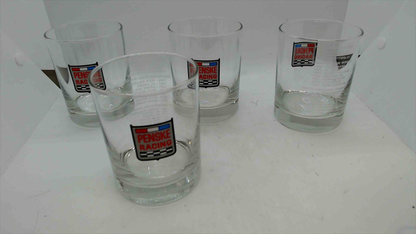 Set of 4 Vintage Penske Racing Logo Whiskey Glasses – IndyCar Champions Commemorative Barware