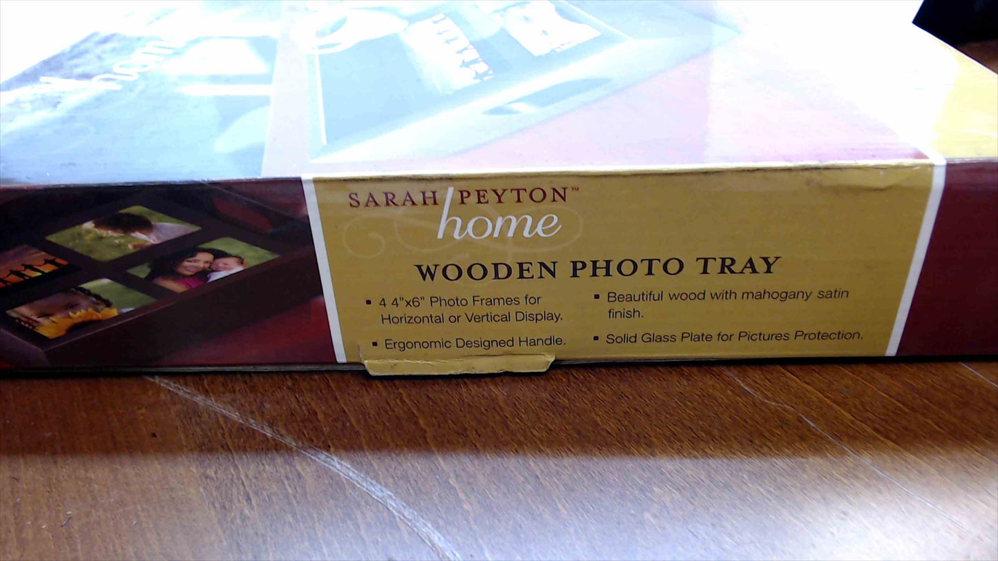 Sarah Peyton Home Wooden Photo Tray – Holds Four 4"x6" Photos – Mahogany Finish