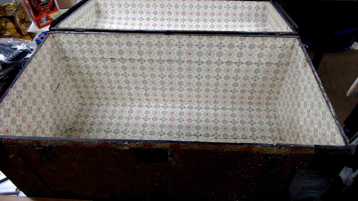 Antique Dome-Top Steamer Trunk – Embossed Floral Design – 32”x17”x19”