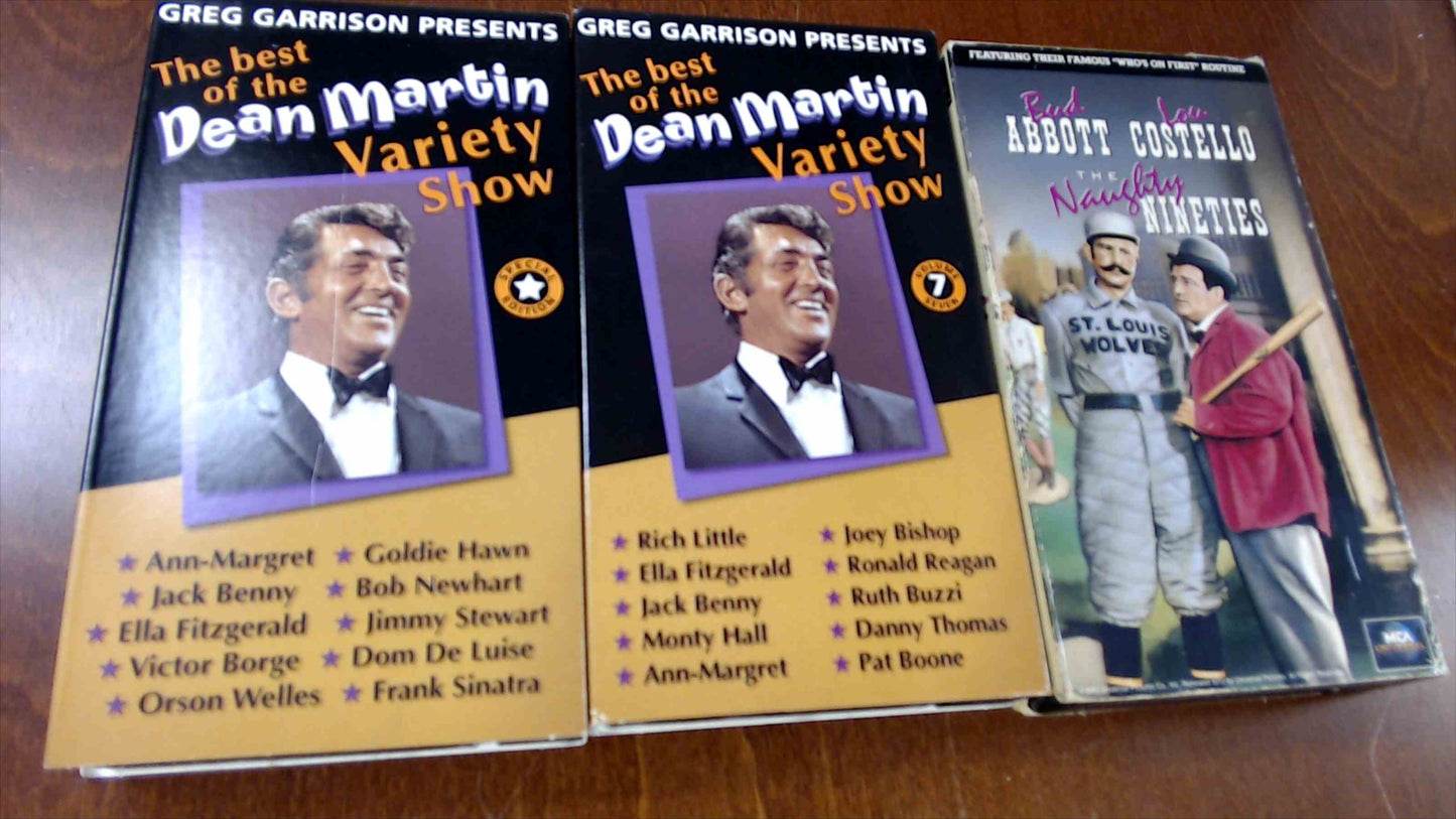 Lot of 3 Classic Comedy & Variety VHS – Dean Martin Variety Show (2 Tapes) + Abbott & Costello The Naughty Nineties