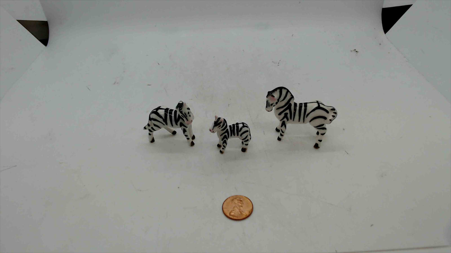Vintage Miniature Porcelain Zebra Figurines – Set of 3 Hand-Painted