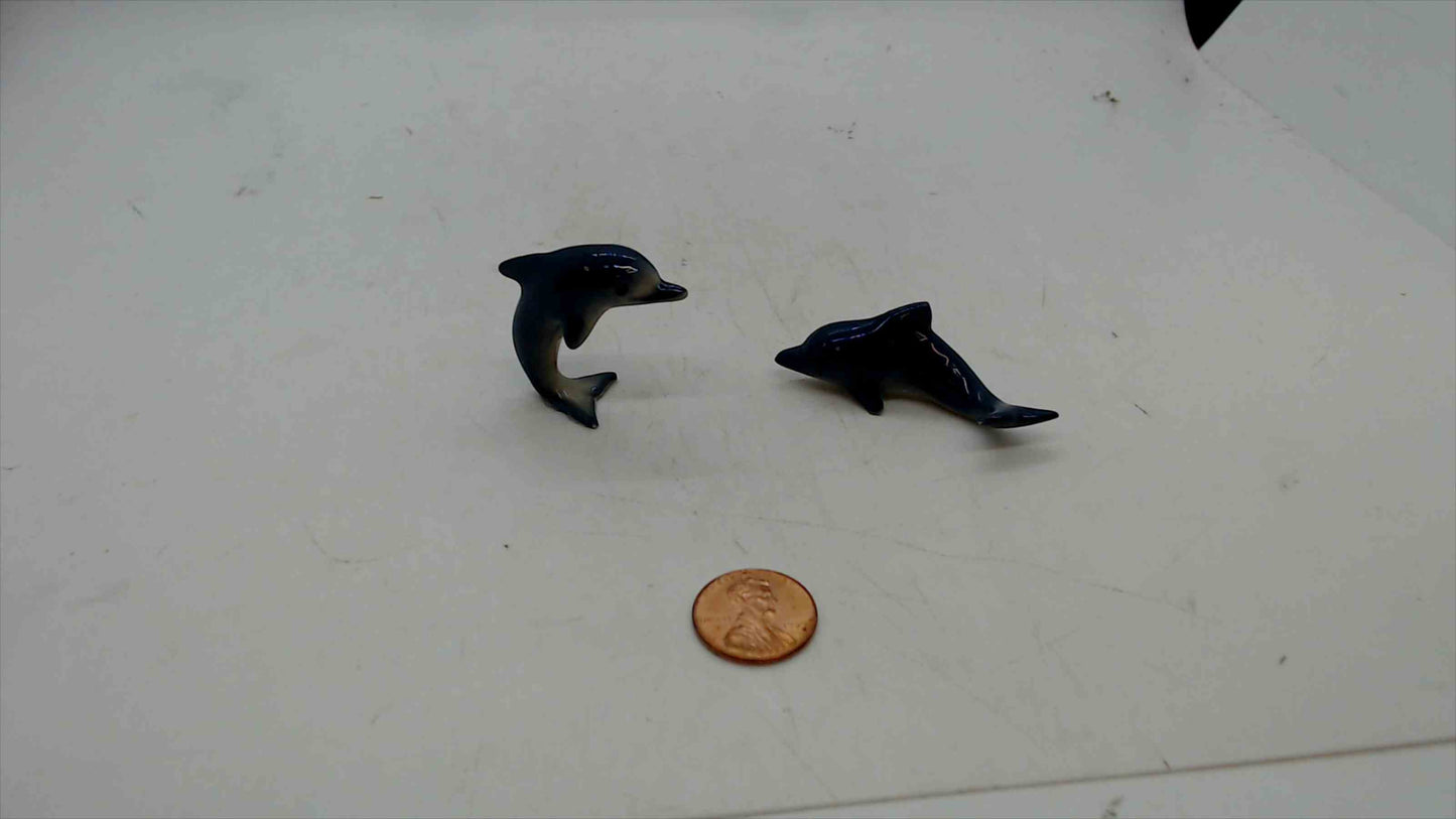 Vintage Miniature Porcelain Dolphin Figurines – Set of 2 Hand-Painted
