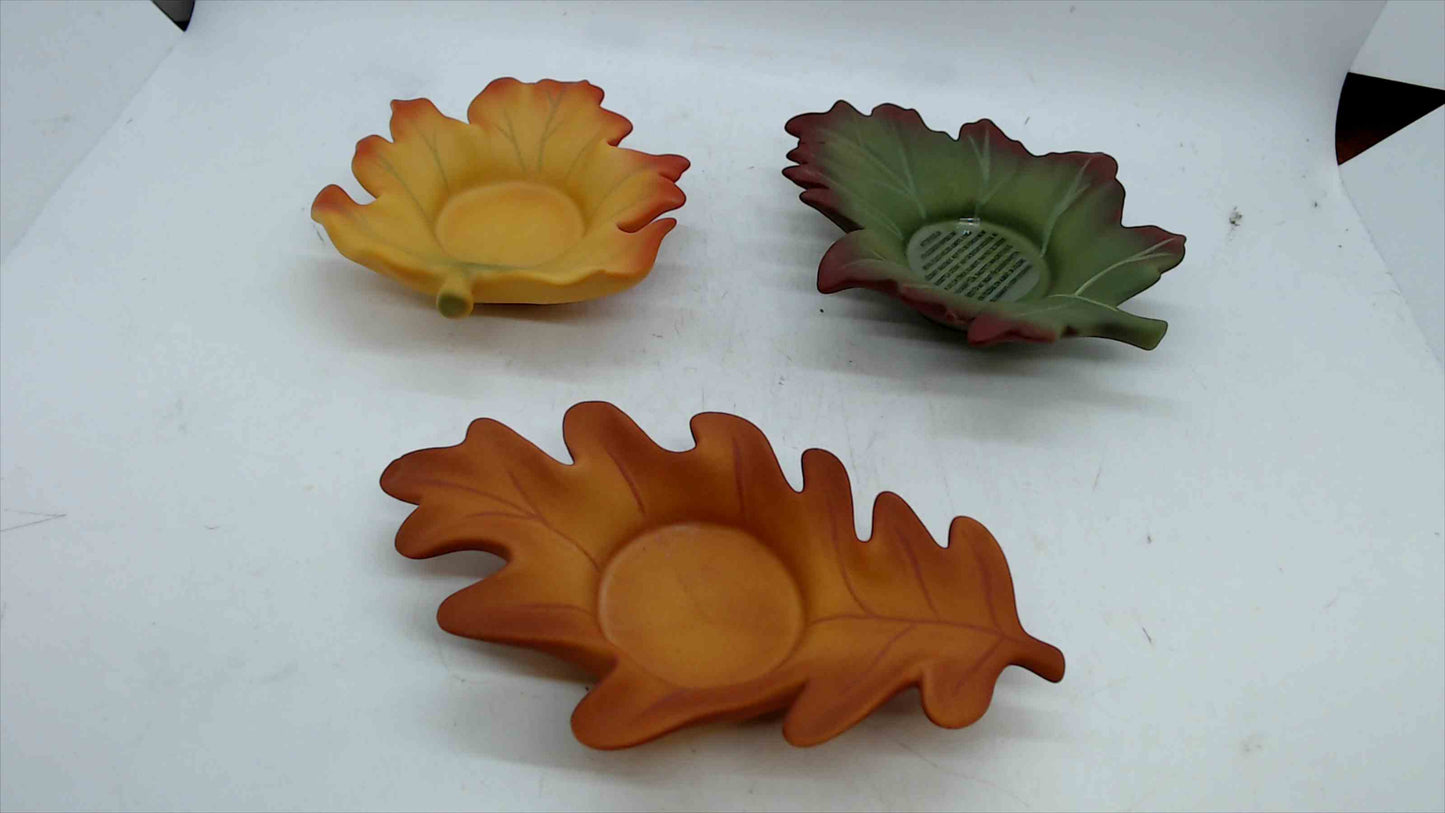 PartyLite Ceramic Leaf Candle Holder Set – Autumn/Fall Home Décor – Set of 3