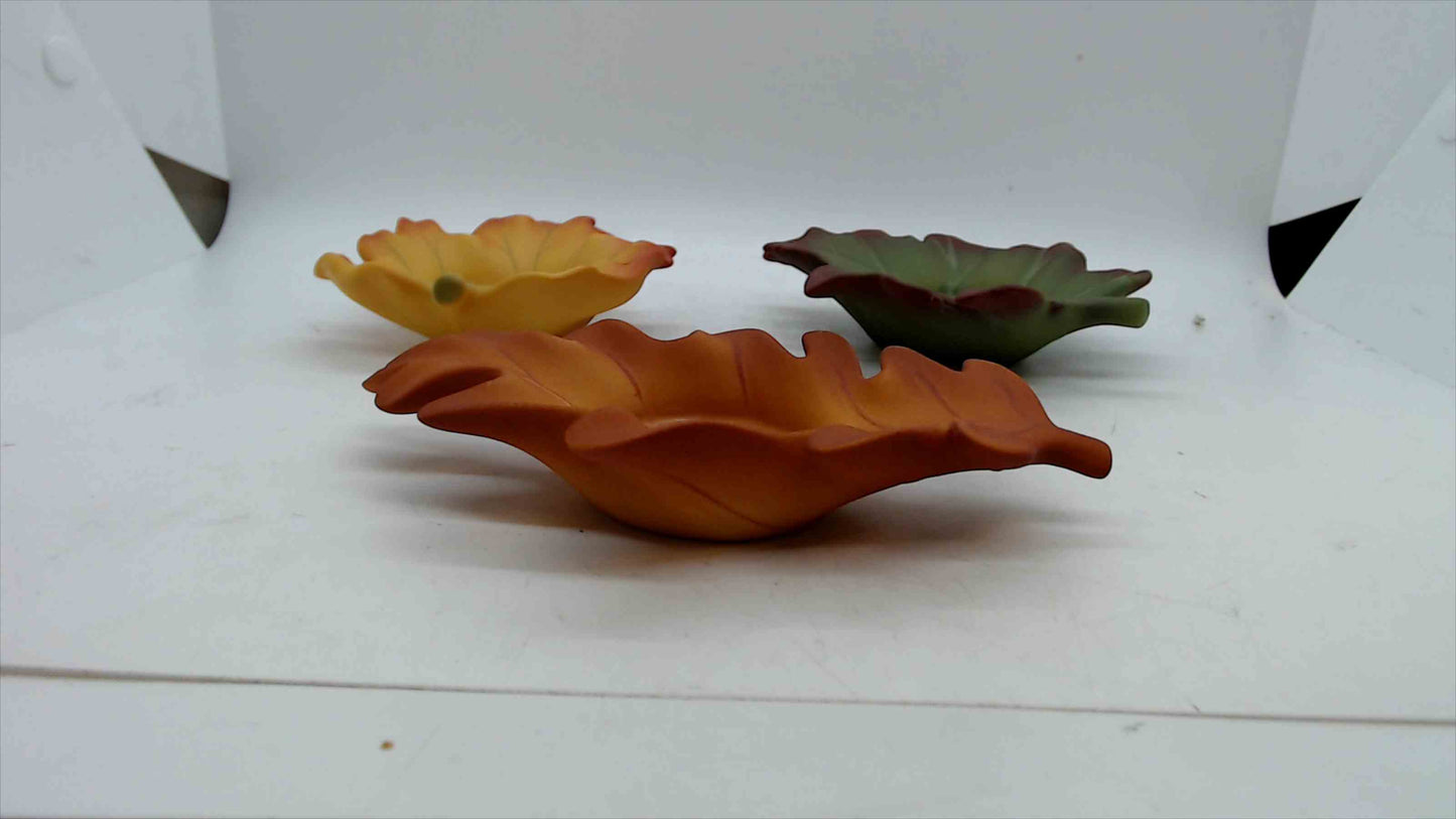 PartyLite Ceramic Leaf Candle Holder Set – Autumn/Fall Home Décor – Set of 3