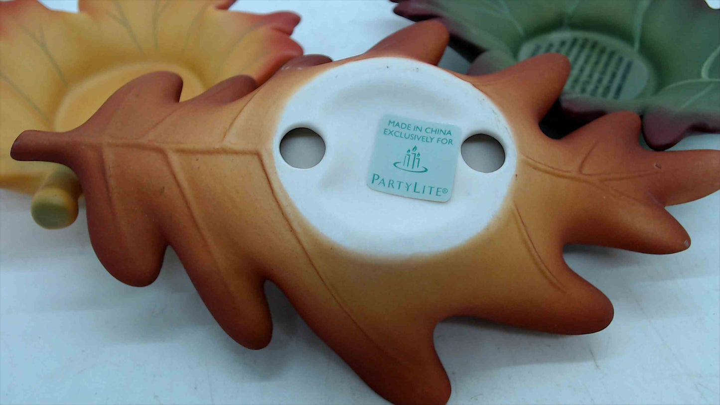 PartyLite Ceramic Leaf Candle Holder Set – Autumn/Fall Home Décor – Set of 3
