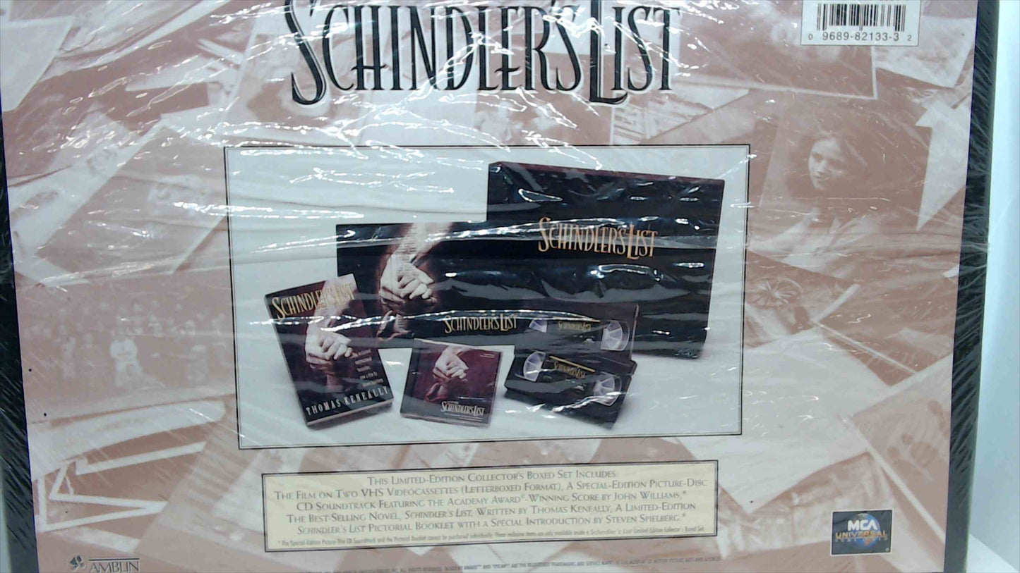 Schindler’s List Limited Edition Collector’s Gift Set — 2-Tape VHS (Letterboxed) + Soundtrack CD + Novel + Pictorial Booklet — NEW/Sealed