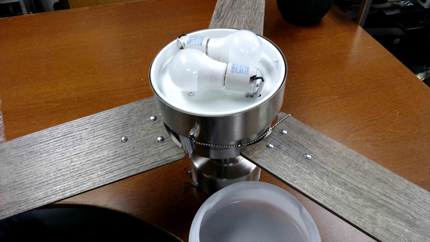 Hampton Bay 44–45" 3-Blade Ceiling Fan w/ Light Kit – Brushed Nickel & Gray Wood – Tested