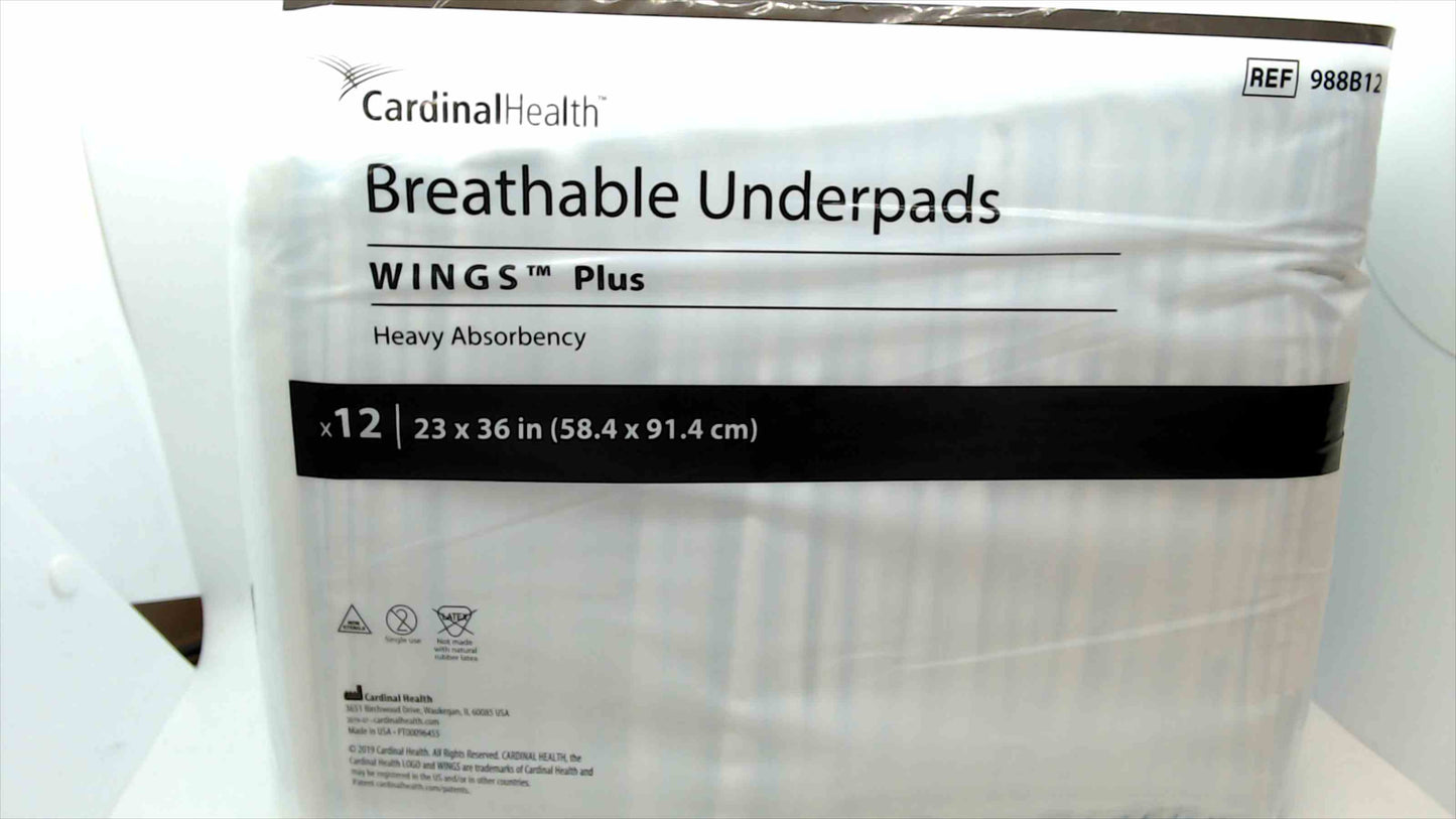 Cardinal Health WINGS™ Plus Breathable Underpads, Heavy Absorbency — 23" x 36", 12-Count (REF 988B12) – Sealed