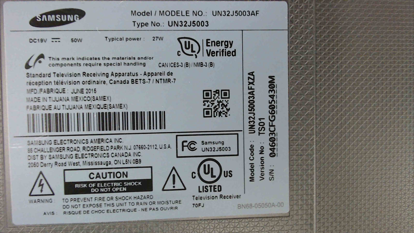 Samsung 32" 1080p LED TV – Model UN32J5003 (2015) – Tested, Works Great