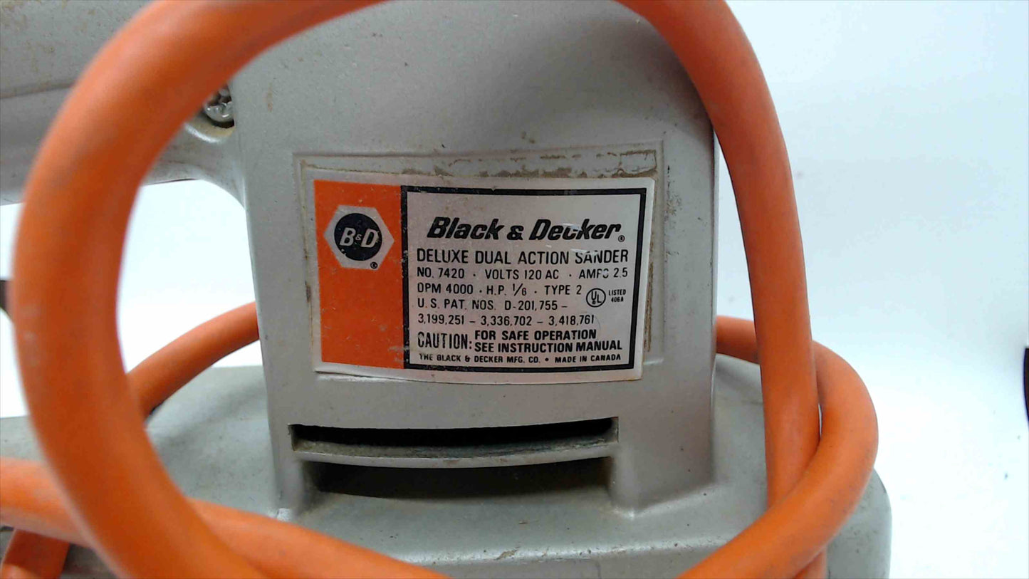 Black & Decker Deluxe Dual Action Sander 7420 – 120V, 2.5A, Made in Canada – Tested & Working