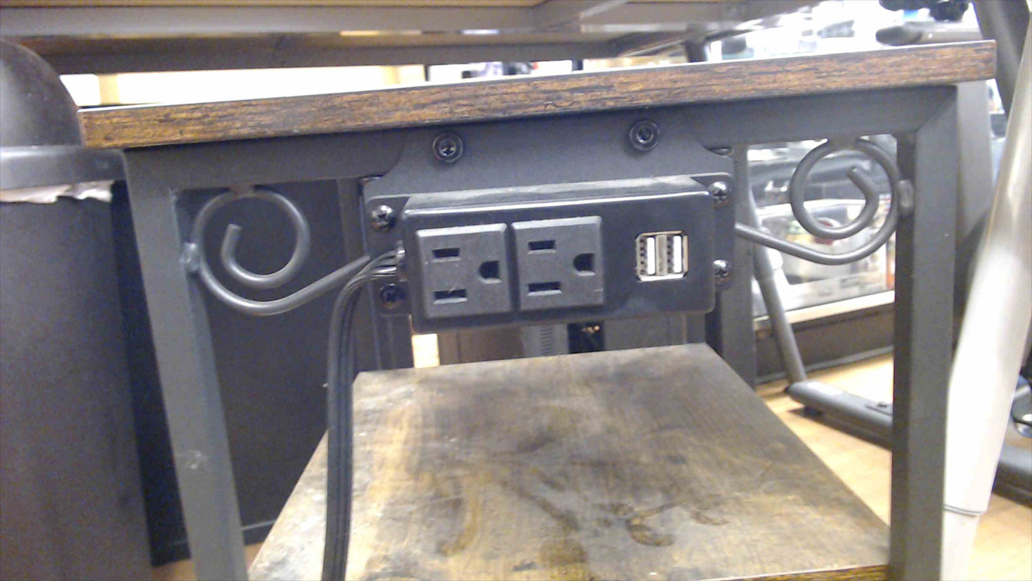 Rustic Industrial 3-Tier End Table w/ Built-In Power & USB