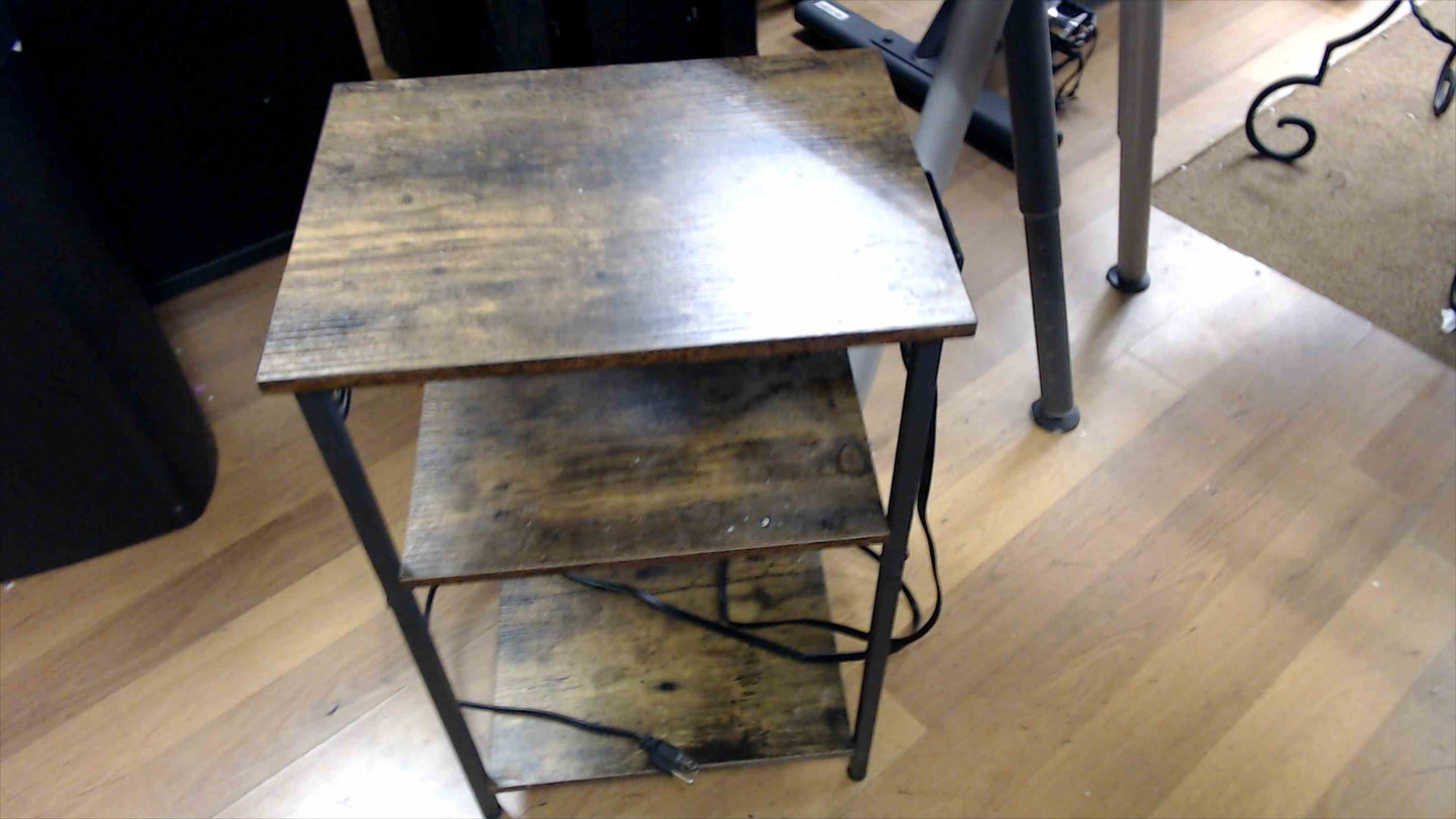 Rustic Industrial 3-Tier End Table w/ Built-In Power & USB