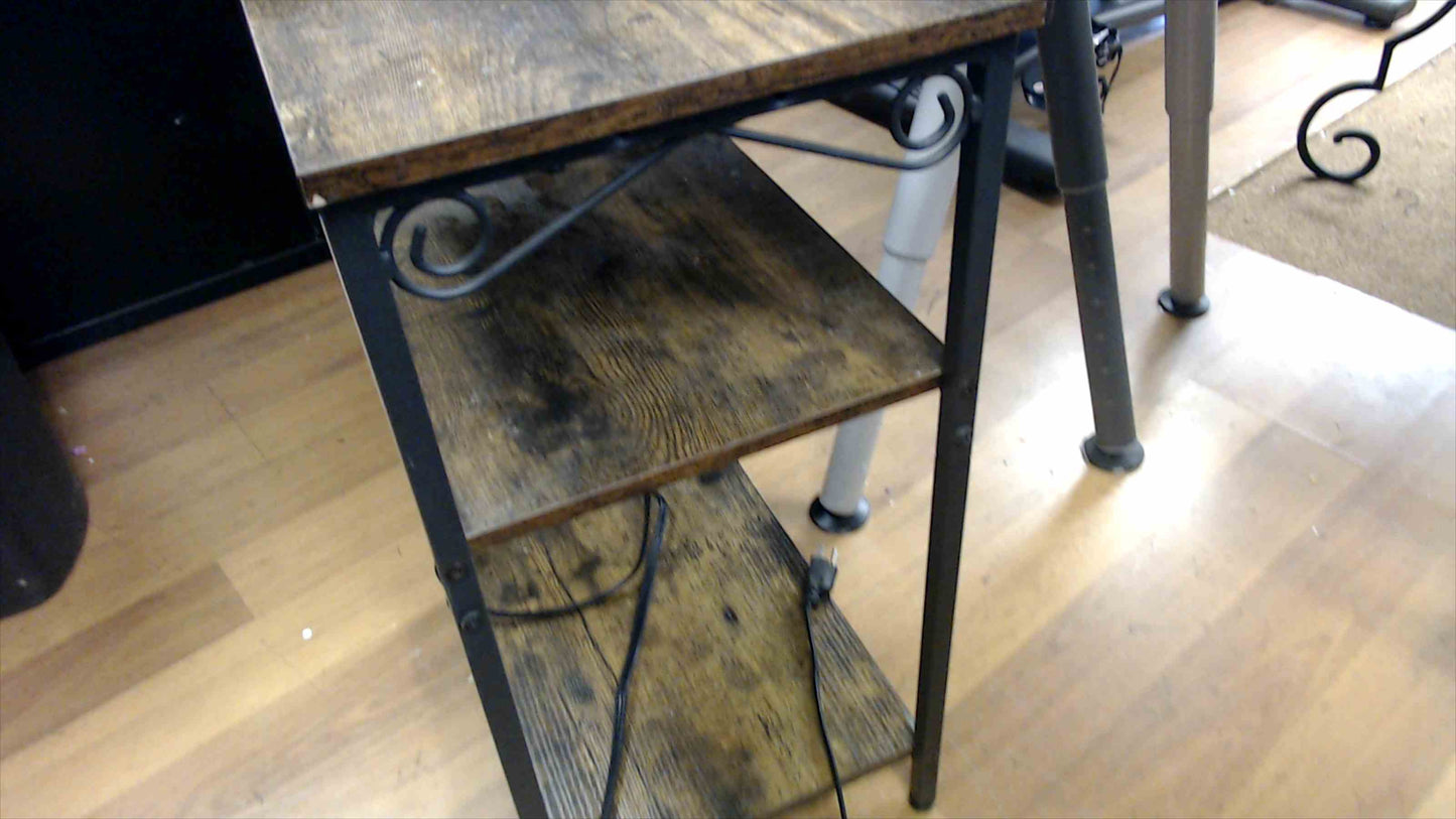 Rustic Industrial 3-Tier End Table w/ Built-In Power & USB