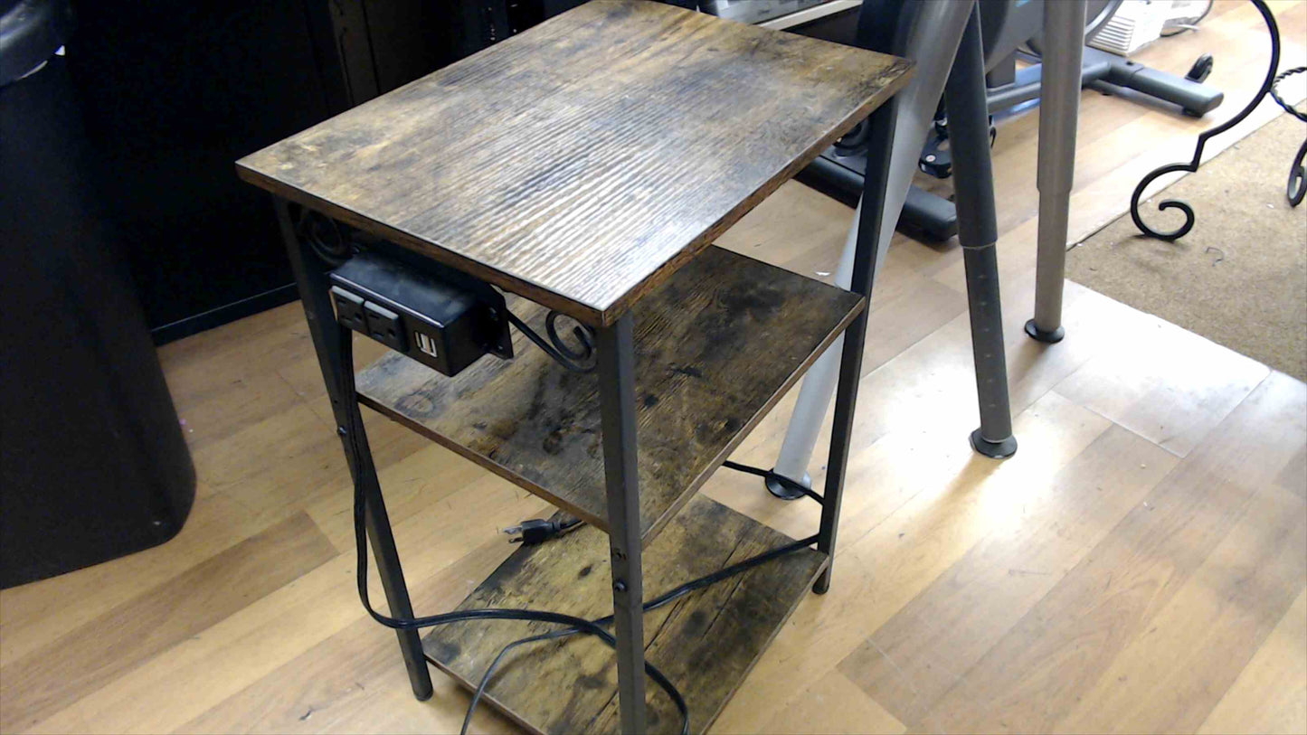 Rustic Industrial 3-Tier End Table w/ Built-In Power & USB