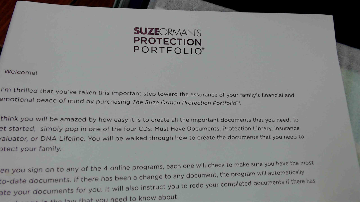 Suze Orman’s Protection Portfolio – Hard-Shell Case Organizer w/ 4 CD-ROMs & Forms