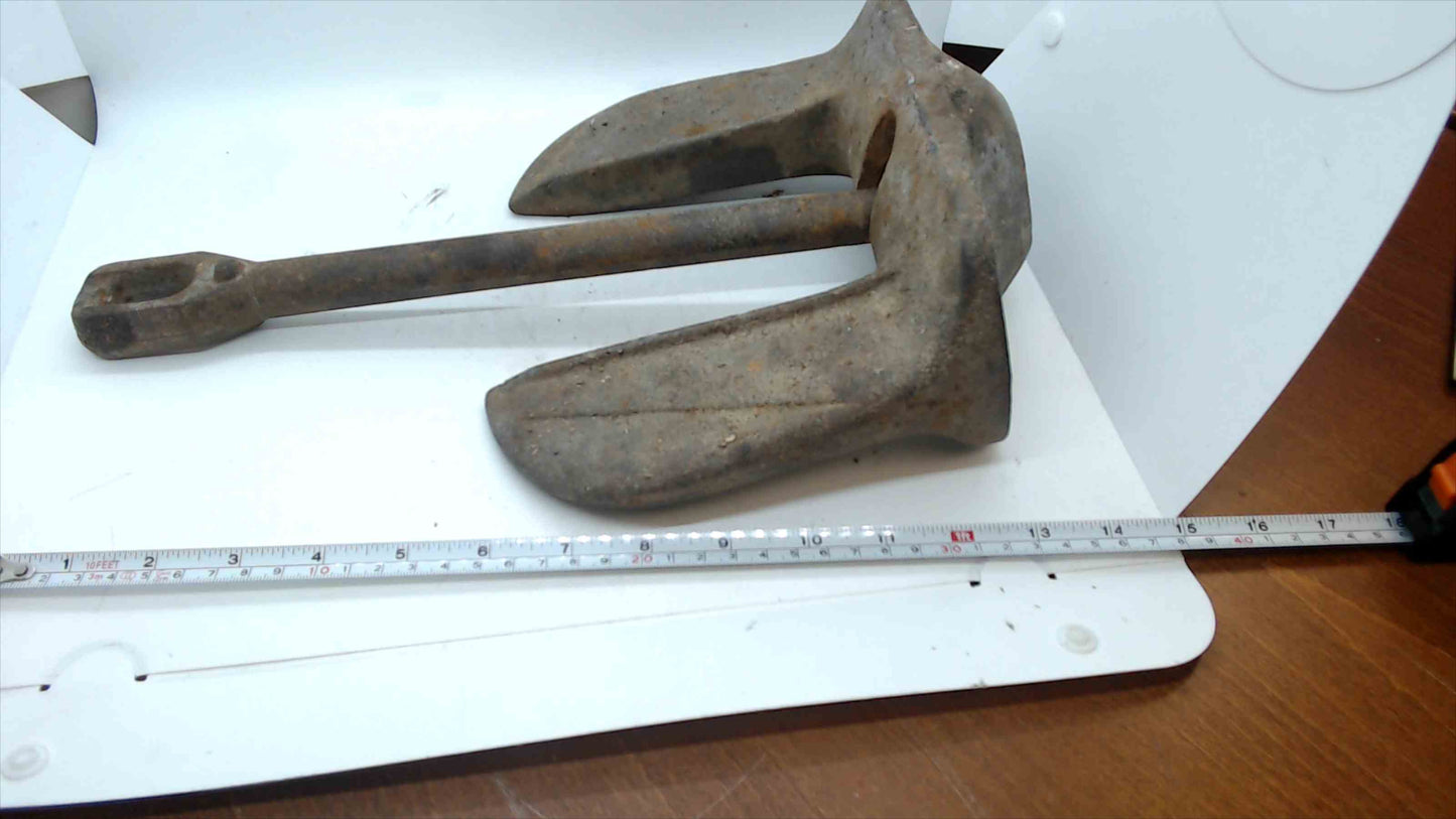 Vintage Cast-Iron Navy-Style 2-Fluke Boat Anchor – ~15 lb