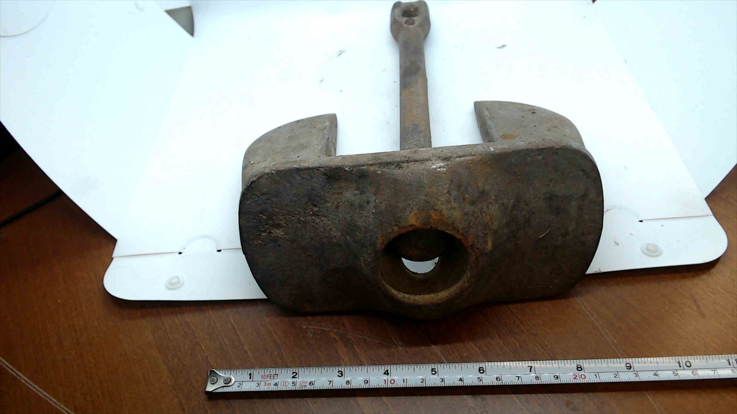 Vintage Cast-Iron Navy-Style 2-Fluke Boat Anchor – ~15 lb