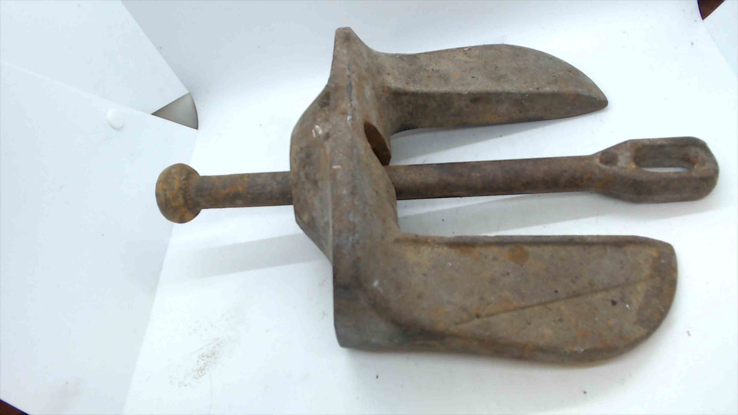 Vintage Cast-Iron Navy-Style 2-Fluke Boat Anchor – ~15 lb