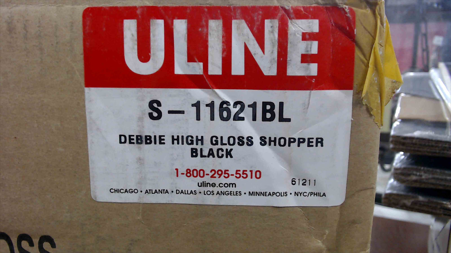 Uline S-11621BL “Debbie” High-Gloss Shopper Bags – Black – Lot of 75 – New in Box