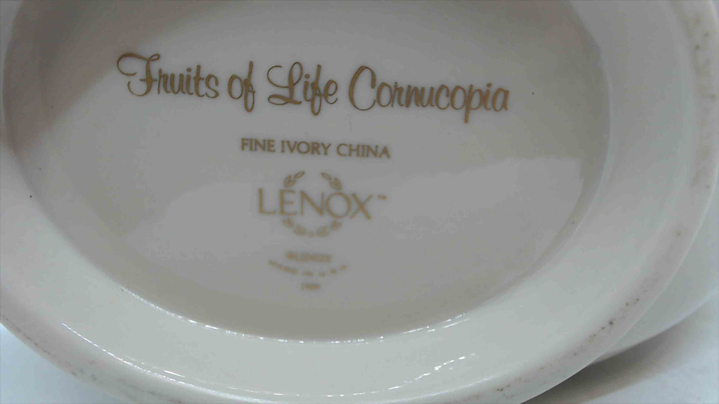 Lenox “Fruits of Life” Cornucopia – Fine Ivory China Centerpiece w/ Gold Trim, USA