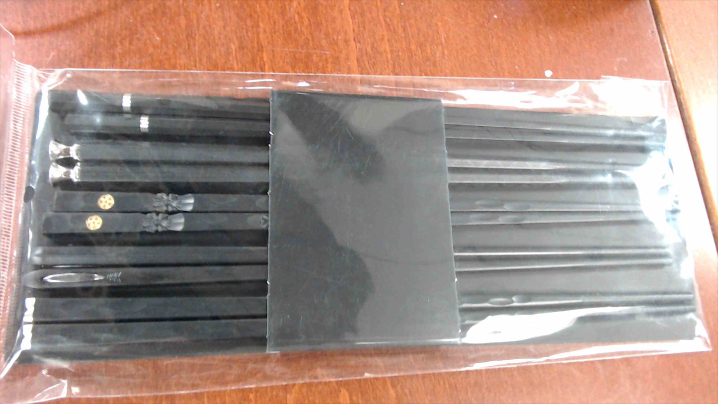 New Black Reusable Chopsticks – 10 Pairs (Assorted Designs), Sealed