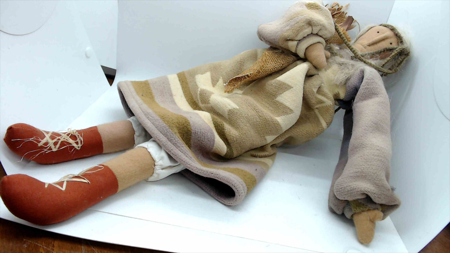 Sharon Andrews & Company Handmade Cloth Art Doll – Southwest Blanket Dress, Folk Art – ~21” Tall, Signed