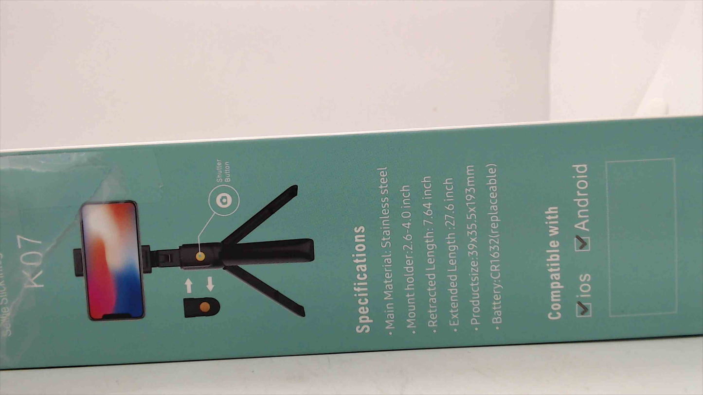 K07 Selfie Stick Tripod w/ Bluetooth Remote – 27.6" Extendable, iOS/Android