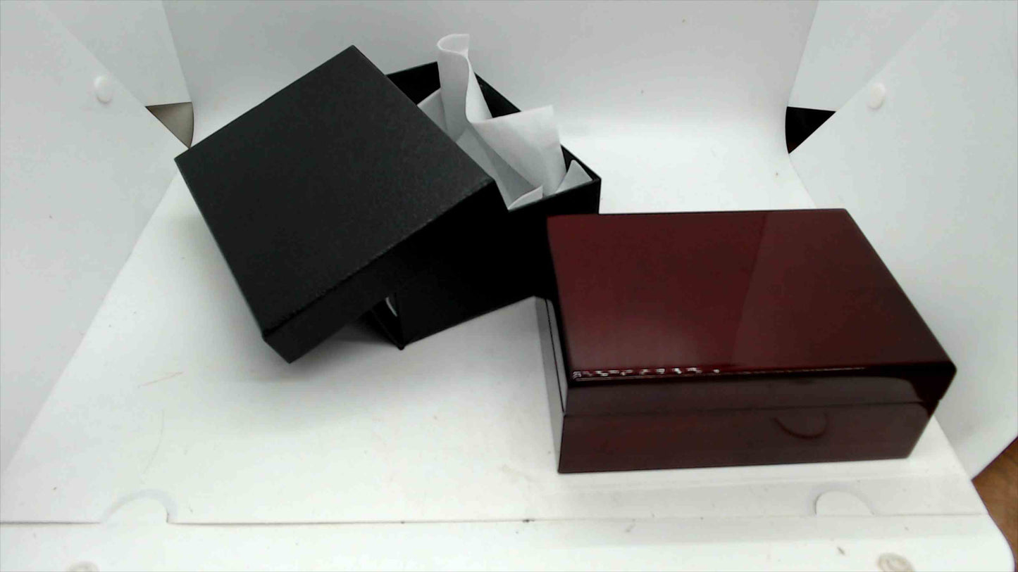 Glossy Wood Jewelry Box w/ Mirror – Ring Rolls & Compartments – Like New