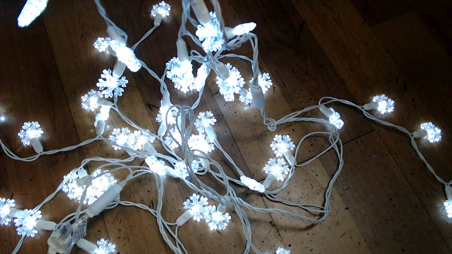 Set of 3 Snowflake LED String Lights – White Wire, Cool White, 7 ft Each (Total 21 ft / 210 Lights)