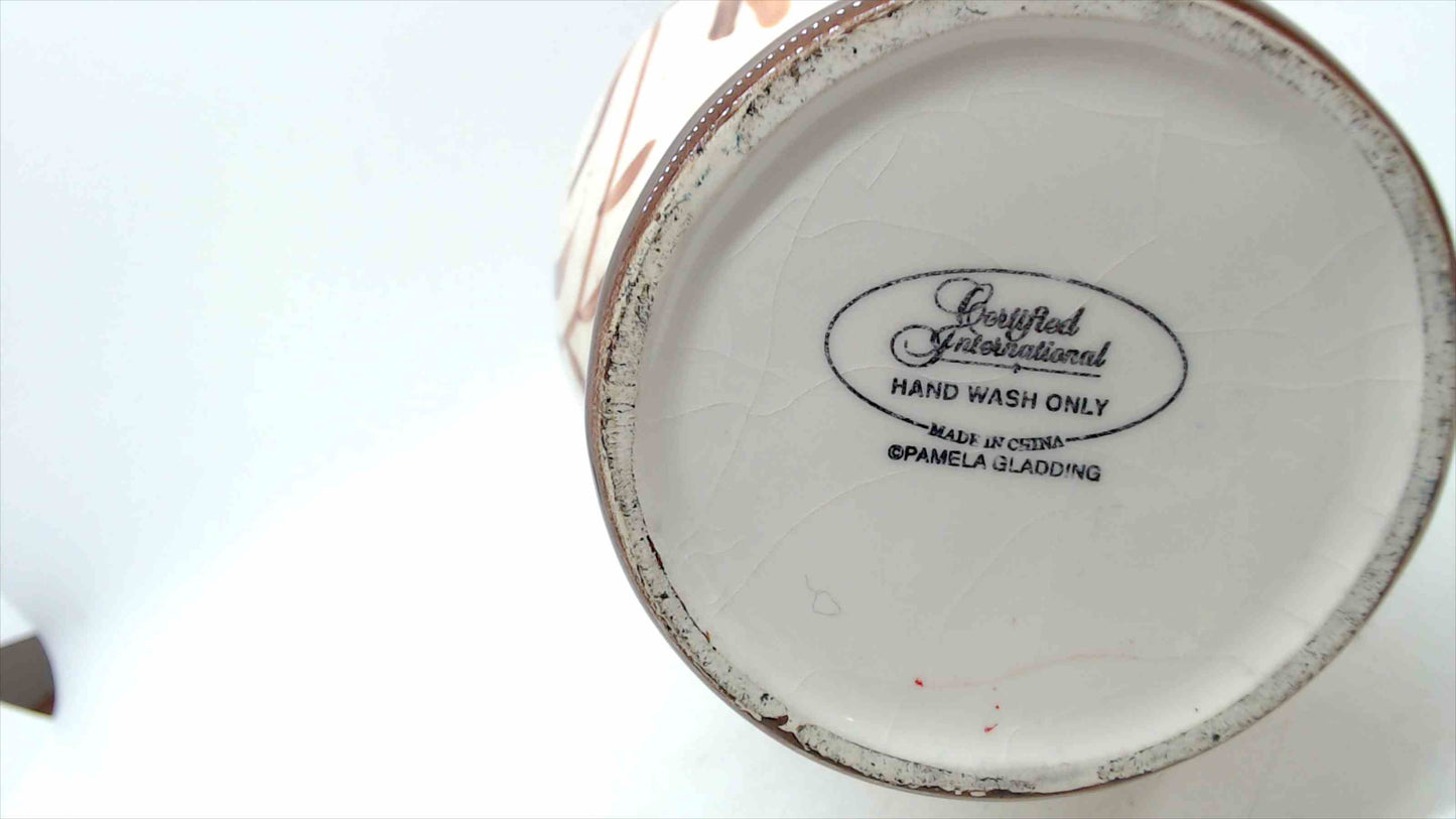 Certified International Pamela Gladding Ceramic Pitcher – Brown & Cream Vine Design