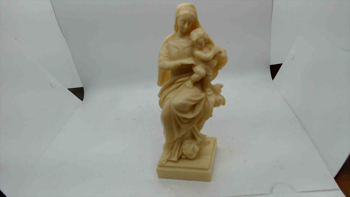 Madonna & Child Carved Stone Statue – Ivory/Alabaster Look – 8.25" Religious Figurine
