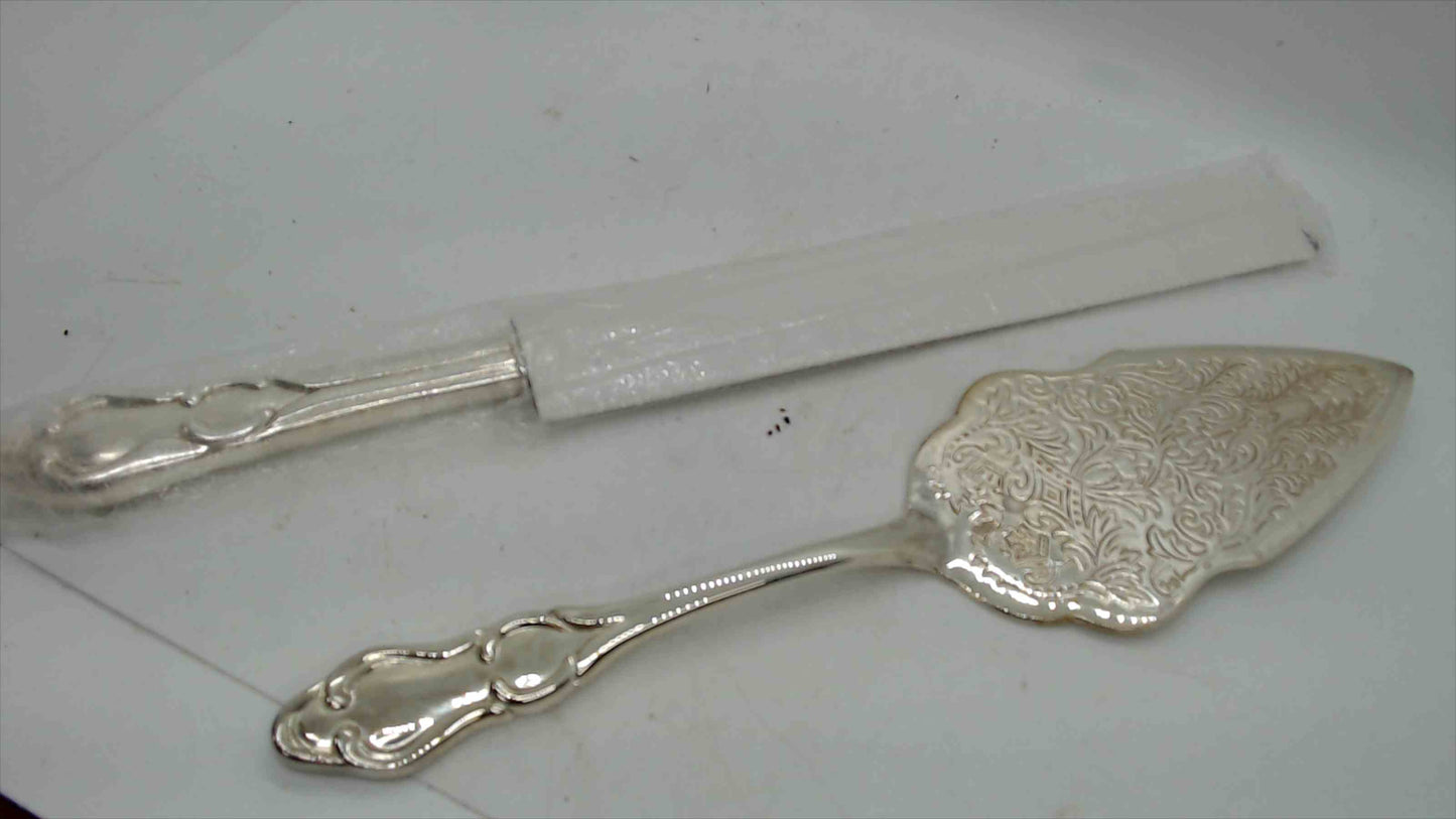 Cake Knife & Pastry Server Set – Silver-Tone Ornate Handles – No. 838E/K – Open Box