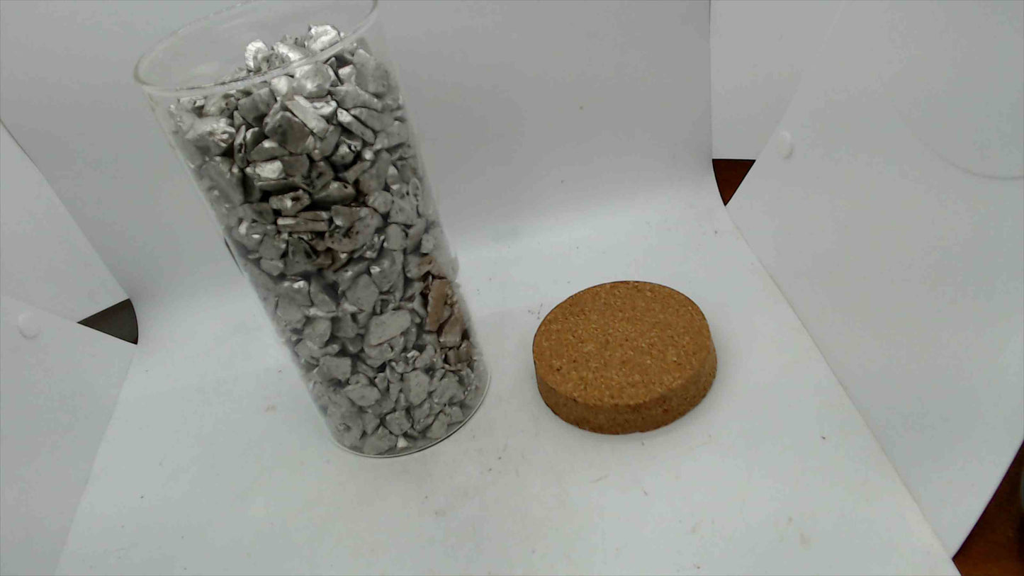 Decorative Silver Pebble Filler in Jar w/ Cork Lid – 9" x 4"
