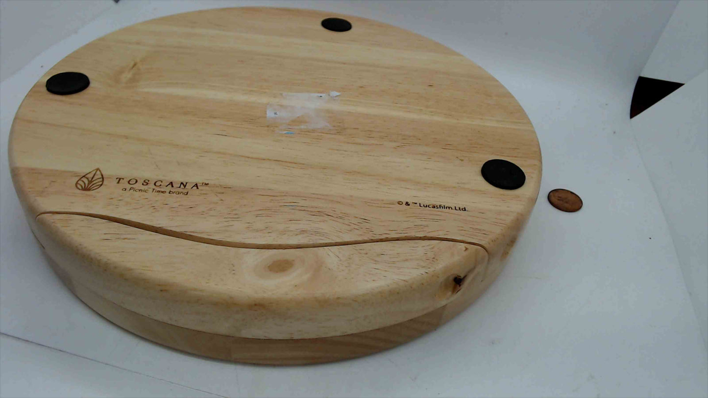 Star Wars Death Star Cheese Board by Toscana / Picnic Time – Licensed Wood Round w/ Hidden Tool Tray – 2 Knives Included
