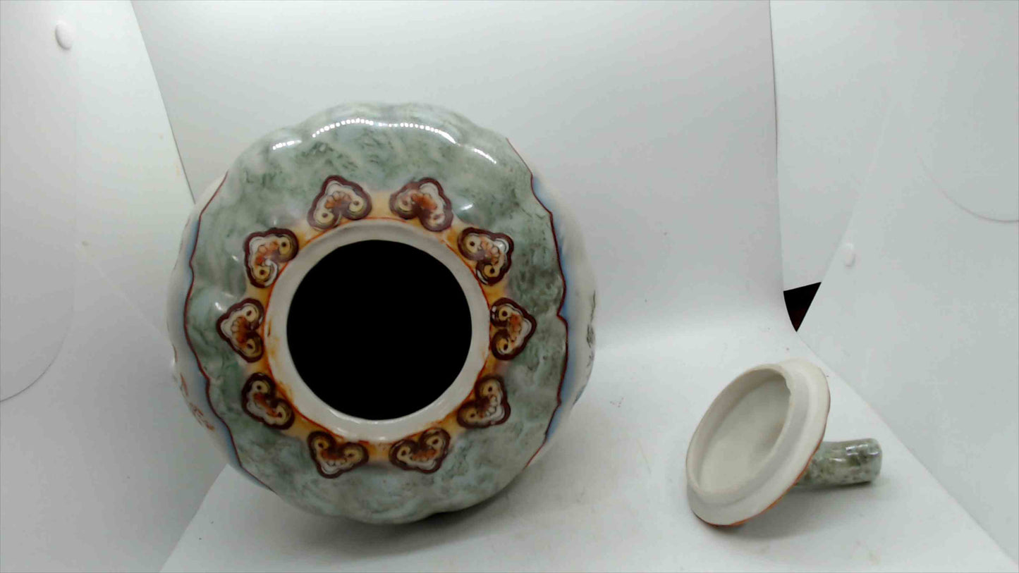 Vintage Chinese Porcelain Lidded Ginger Jar – Hand-Painted Geisha & Floral Scene, 9”