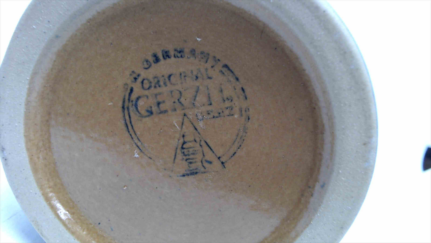 Vintage GERZ Germany Beer Stein – “Zu Jeder Zeit / Waidmannsheil” Relief, Cobalt & Tan, 5.5” Tall