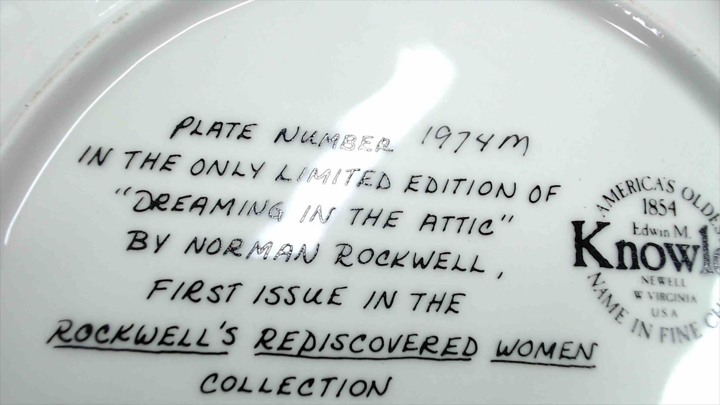 Edwin M. Knowles Norman Rockwell Collector Plate – “Dreaming in the Attic” (Rockwell’s Rediscovered Women, 1st Issue) – Bradex 84-R70-4.1