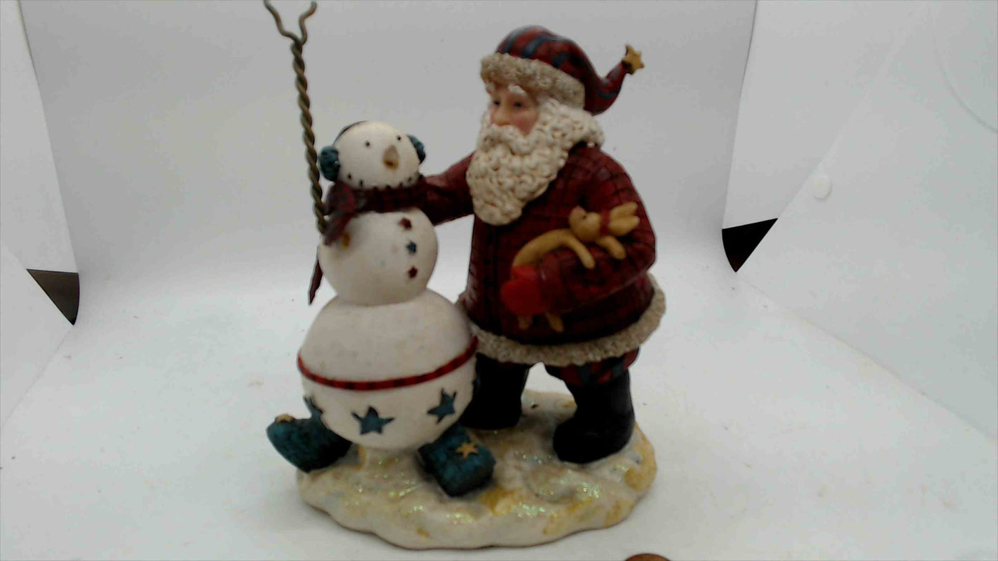 Pacific Enterprise Hand-Painted Santa & Snowman Photo/Card Holder Figurine – 7" Folk Art Christmas Decor