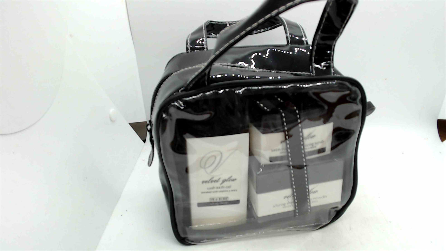 Spa di Milano “Velvet Glow” Travel Gift Set – Bath Gel, Resurfacing Scrub & Shimmer Body Powder in Black Tote