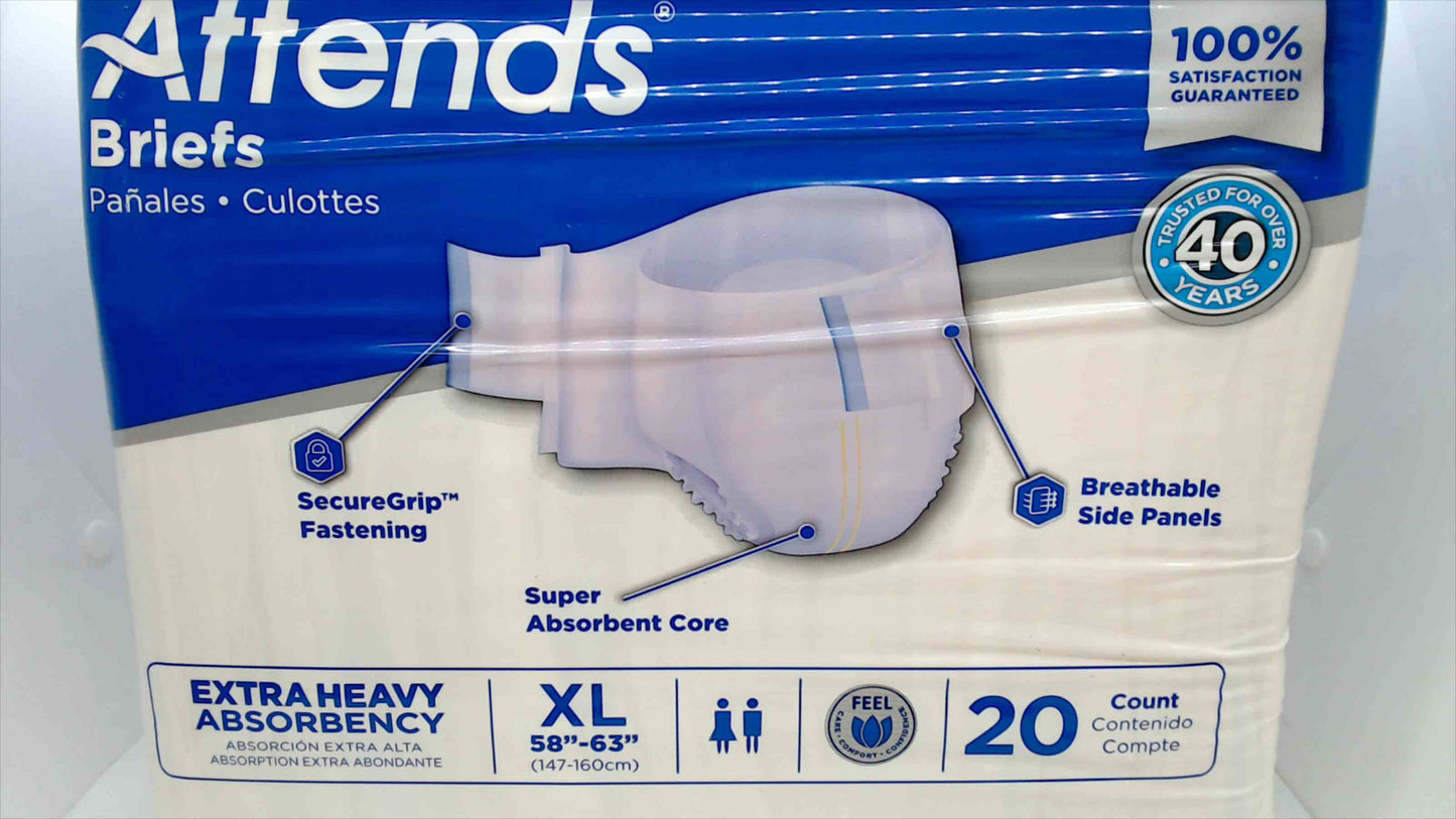 Attends Briefs, Extra Heavy Absorbency – XL (58"–63"), 20-Count — New & Sealed