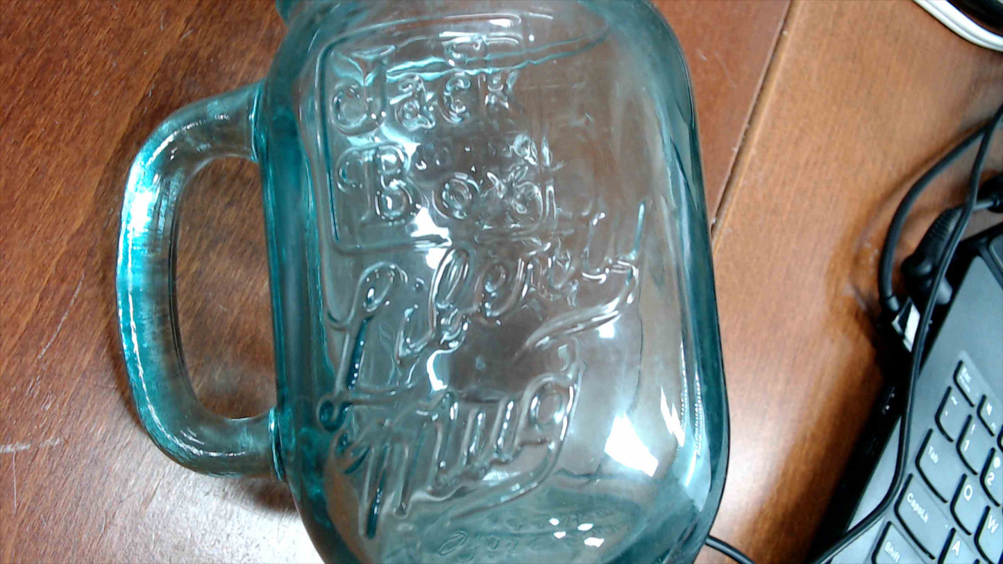 1776–1976 Jack in the Box “Liberty Mug” Aqua Glass Jar w/ Handle – 5”