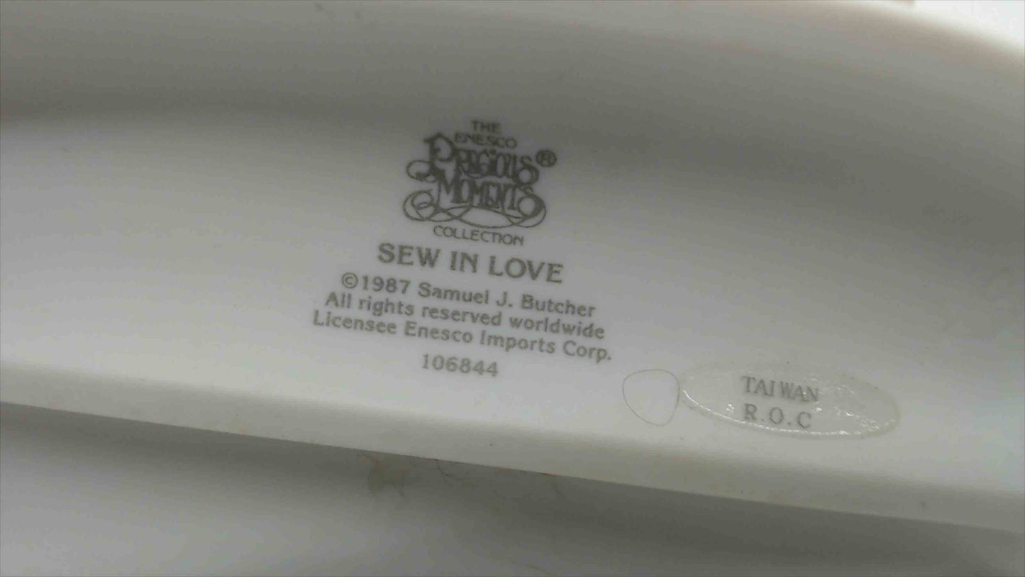 Precious Moments “Sew in Love” Figurine – 1987 Samuel J. Butcher – Enesco #106844 – Taiwan R.O.C.