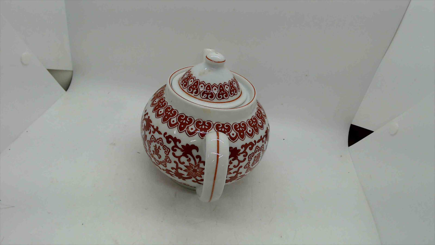 Darchung Red & White Porcelain Teapot – Double Happiness Motif – 5.5" Tall w/ Lid