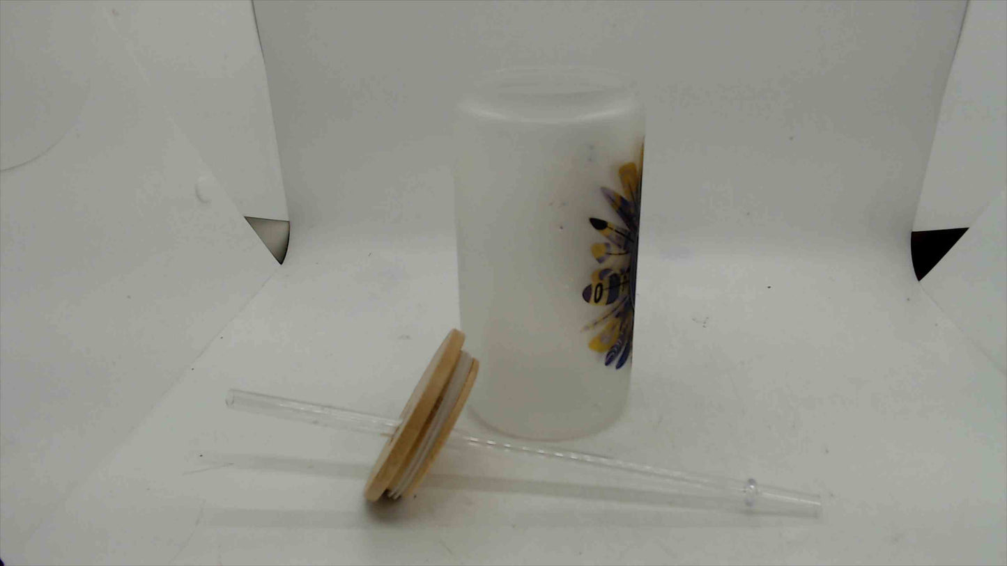 Baltimore Ravens Frosted Glass Can Tumbler w/ Bamboo Lid & Straw – 6”
