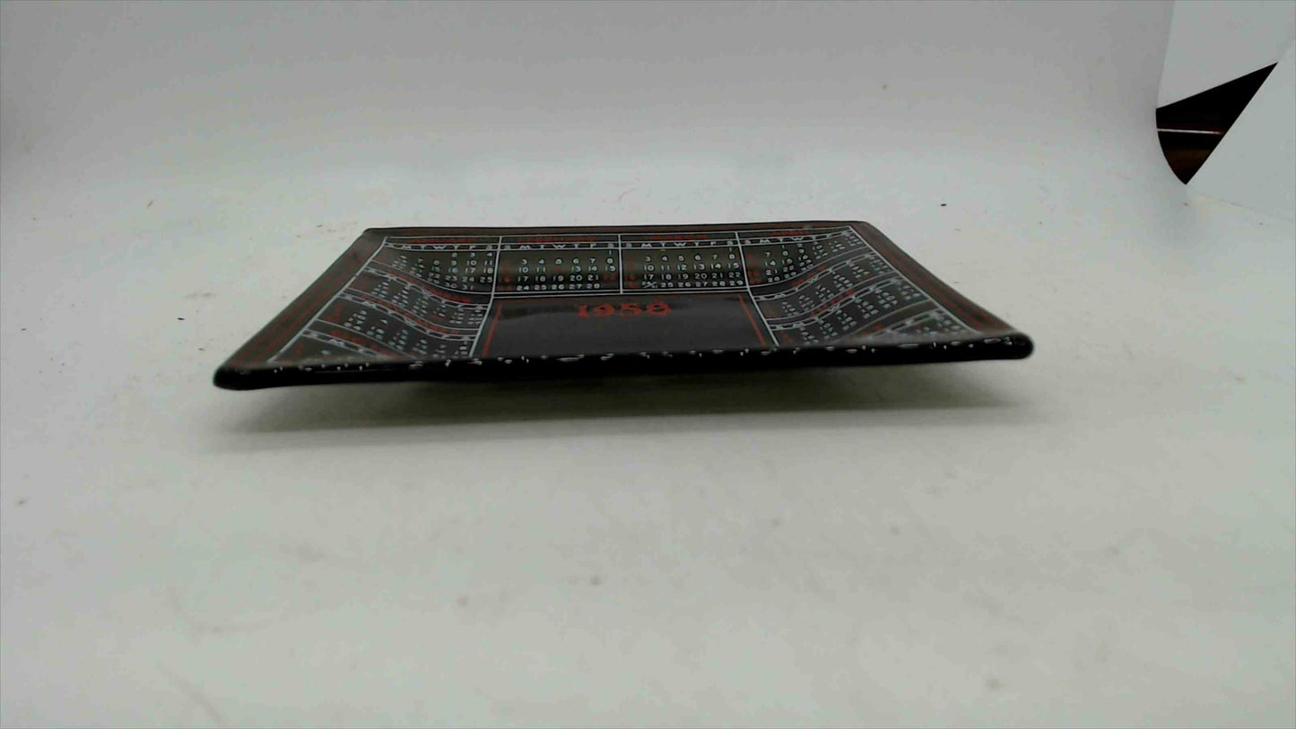 Vintage 1958 Glass Calendar Dish/Tray – Black & Red Mid-Century, 4" x 4.5"